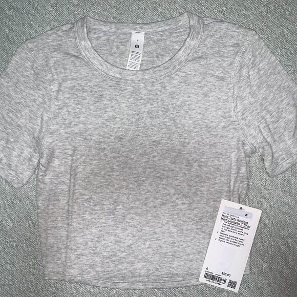 Lululemon Hold Tight Straight Hem Cropped T-Shirt 6, Heathered Core Ultr… - Picture 1 of 13